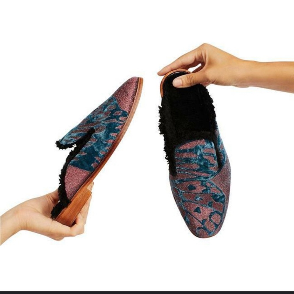 Free People Velvet Butterfly Effect Fur Slip on Mules